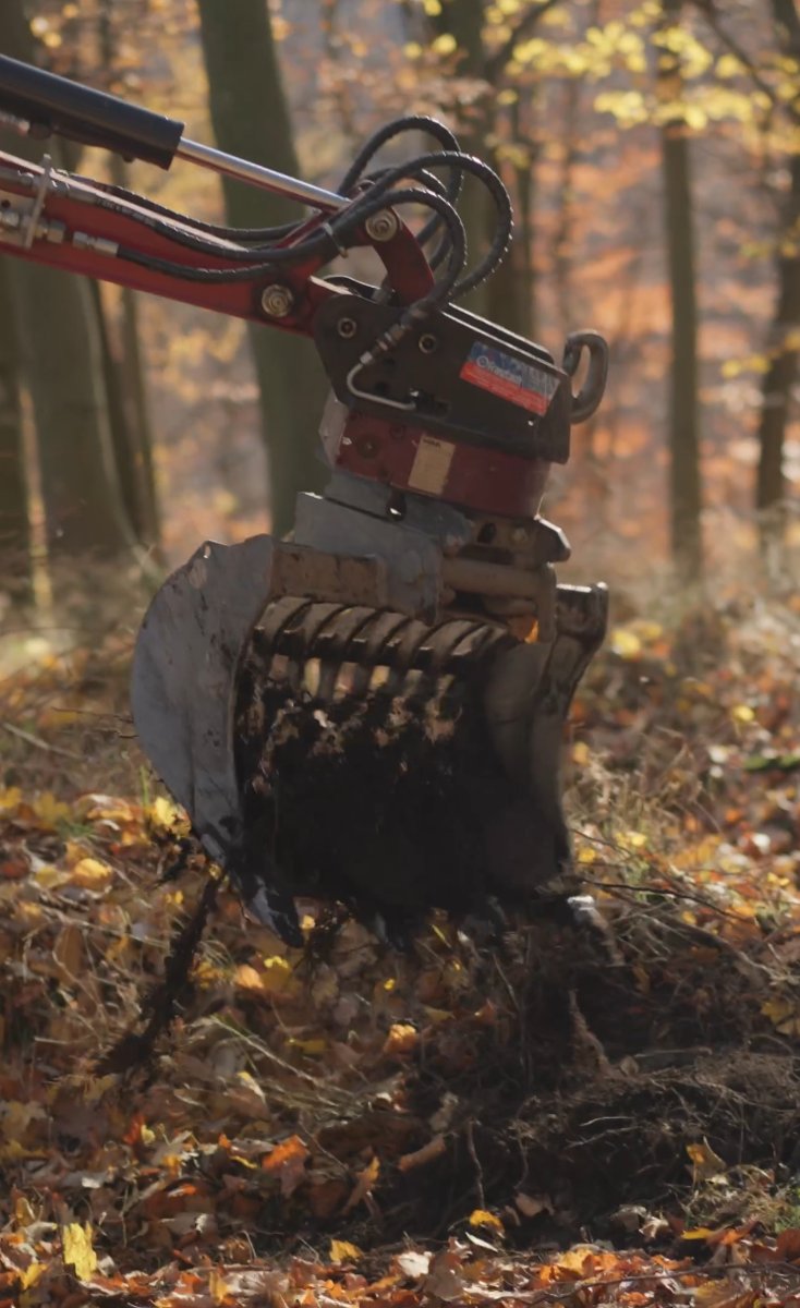 Bagger-Set-up mit Sieblöffel und Rototop